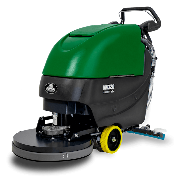 front view of bulldog wd20 walk-behind scrubber for brewery floors